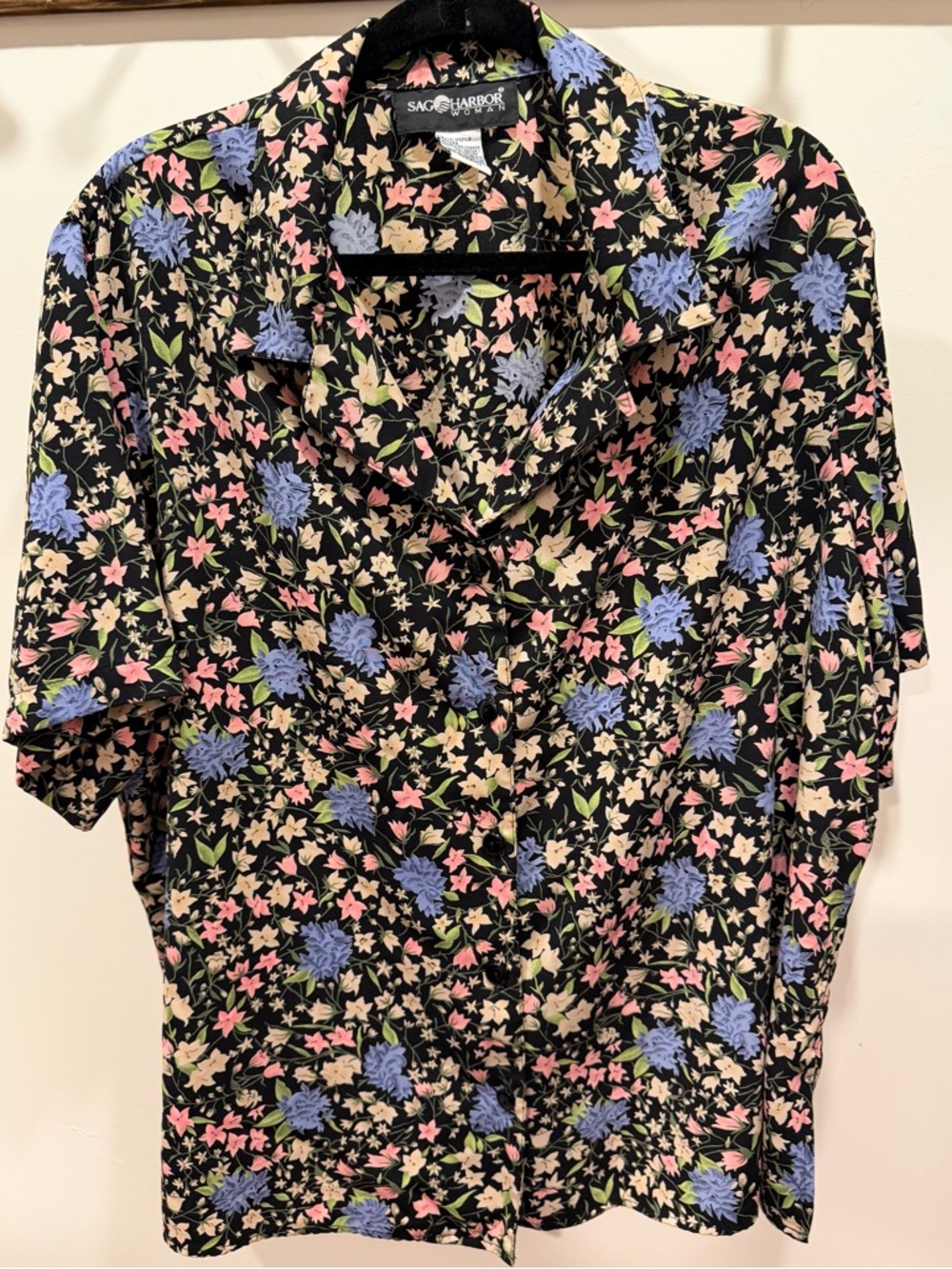 VINTAGE 90s SAG HARBOR Floral Button-Down Short Sleeve Blouse Top